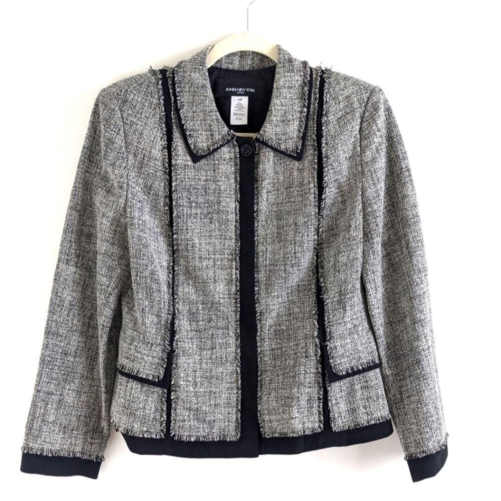 JONES NY Grey Tweed Raw Hem Suit Jacket 10P